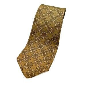 VTG Brooks Brothers Tie 100% Silk Geometric Tan Gold Brown England 57.75 x 3.5
